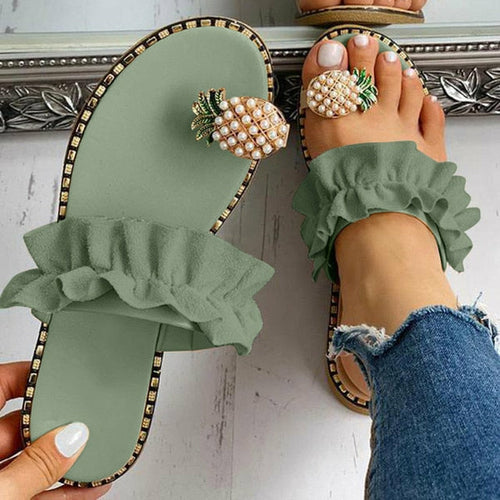 Pineapple Pearl Beach Slides Flat Toe Casual Womens Slippers - RAGIMA Emporium