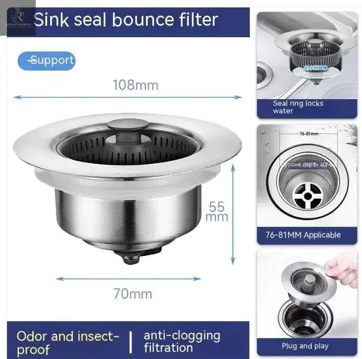 Stainless Steel Sink Drain Cap with Filter Net - RAGIMA Emporium