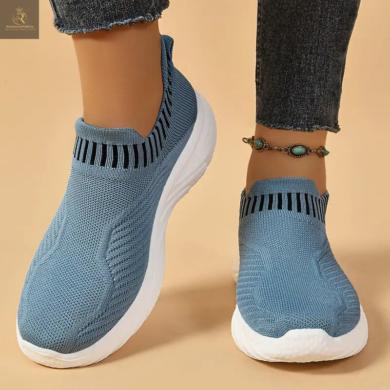 Striped Flat Sneakers Fashion Lightweight Breathable Socks Flats Shoes For Women Slip On Sports Shoes - RAGIMA Emporium