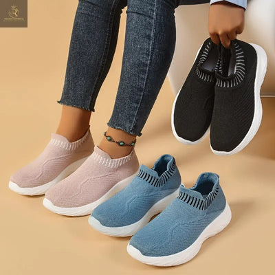 Striped Flat Sneakers Fashion Lightweight Breathable Socks Flats Shoes For Women Slip On Sports Shoes - RAGIMA Emporium