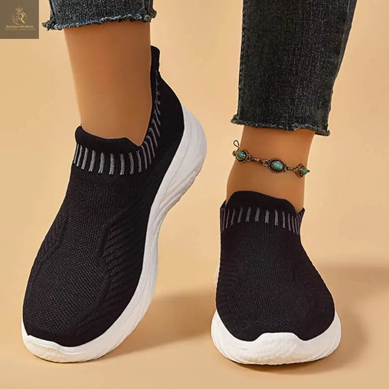 Striped Flat Sneakers Fashion Lightweight Breathable Socks Flats Shoes For Women Slip On Sports Shoes - RAGIMA Emporium