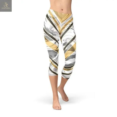 White Marble w/ Black Gold Lines Capri Leggings - RAGIMA Emporium