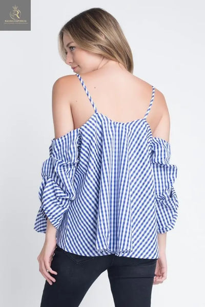 Women's Cold Shoulder Checkered Top - RAGIMA Emporium