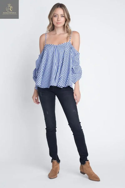 Women's Cold Shoulder Checkered Top - RAGIMA Emporium