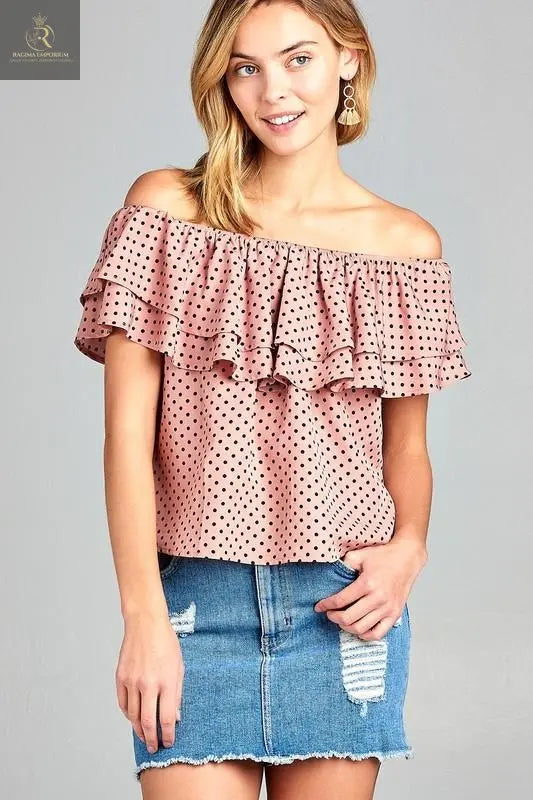 Women's Double Ruffle Off Shoulder Polka Dot Top - RAGIMA Emporium