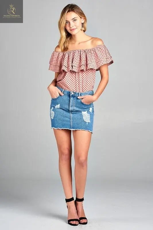 Women's Double Ruffle Off Shoulder Polka Dot Top - RAGIMA Emporium