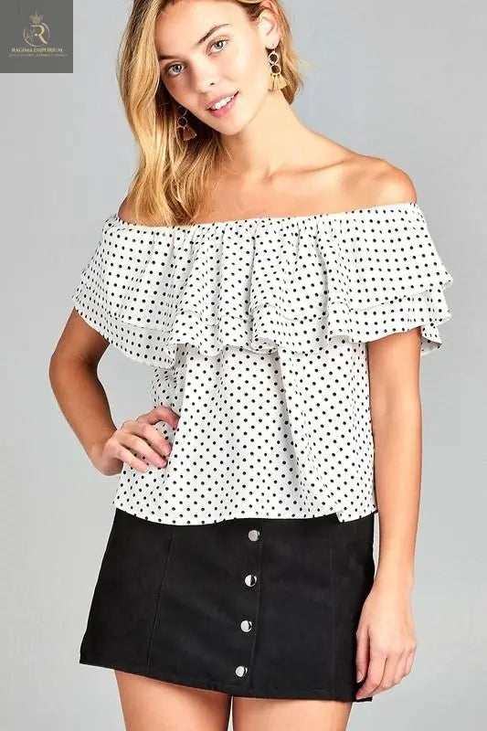 Women's Double Ruffle Off Shoulder Polka Dot Top - RAGIMA Emporium