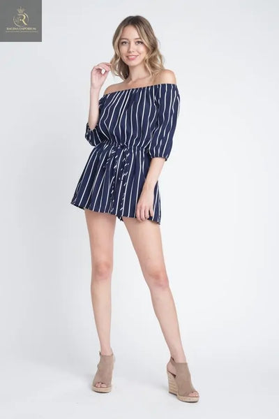 Women's Off Shoulder Stripe Romper - RAGIMA Emporium