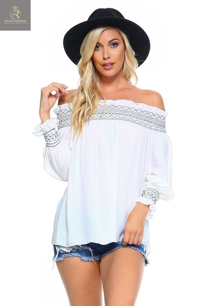 Women's Off Shoulder Stripe Smocked Elastic Top - RAGIMA Emporium