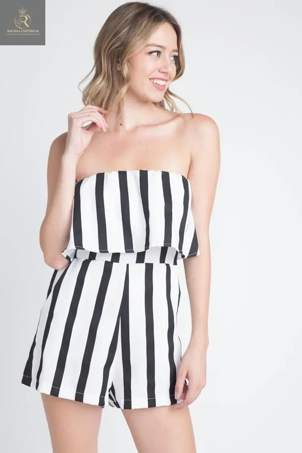 Women's Strapless Stripe Pocket Romper - RAGIMA Emporium