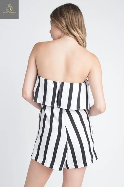 Women's Strapless Stripe Pocket Romper - RAGIMA Emporium