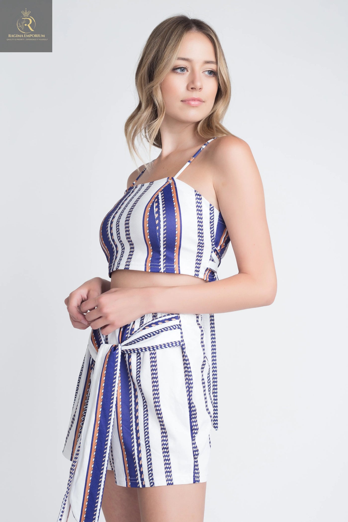 Women's Unique Stripe Printed 2pc Set with Tie - RAGIMA Emporium