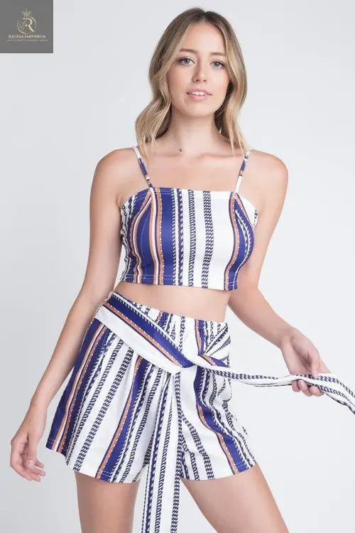 Women's Unique Stripe Printed 2pc Set with Tie - RAGIMA Emporium