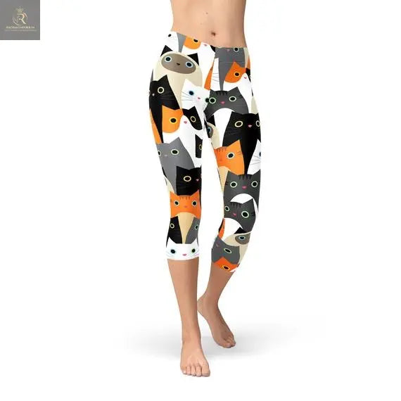 Womens All Over Print Cats Capri Leggings - RAGIMA Emporium