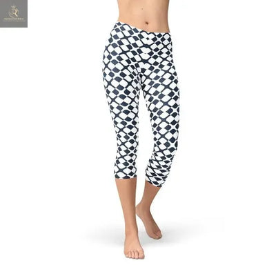 Womens Geometric Blue Tile Capri Leggings - RAGIMA Emporium