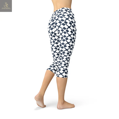 Womens Geometric Blue Tile Capri Leggings - RAGIMA Emporium