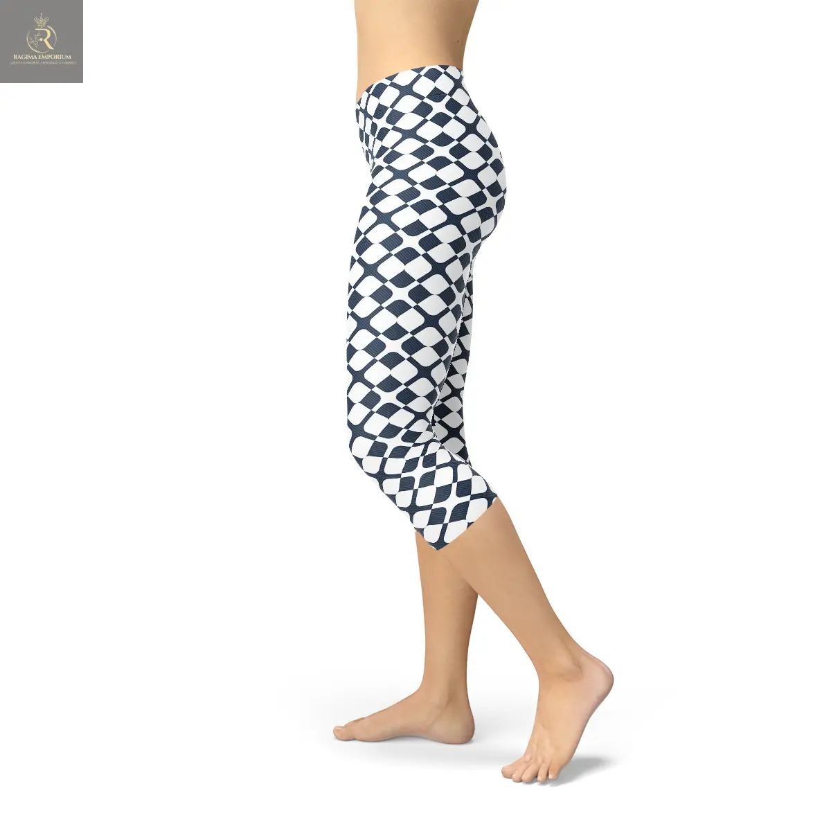 Womens Geometric Blue Tile Capri Leggings - RAGIMA Emporium