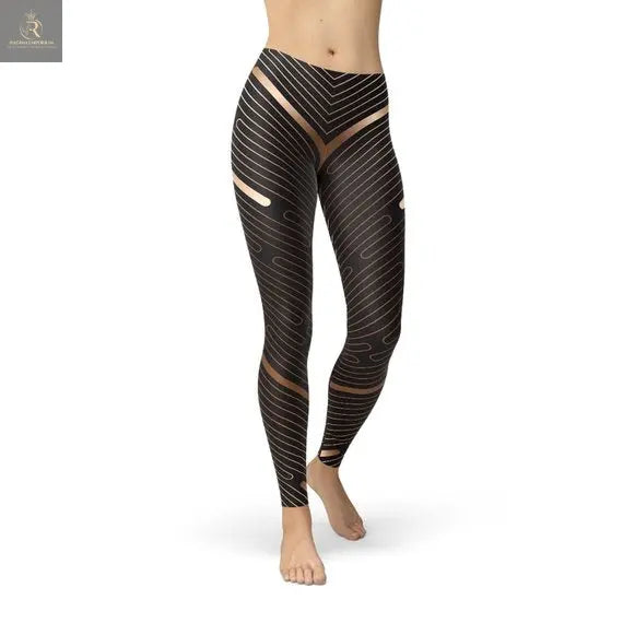 Womens Striped Lines Sports Brown Leggings - RAGIMA Emporium