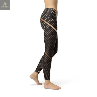 Womens Striped Lines Sports Brown Leggings - RAGIMA Emporium