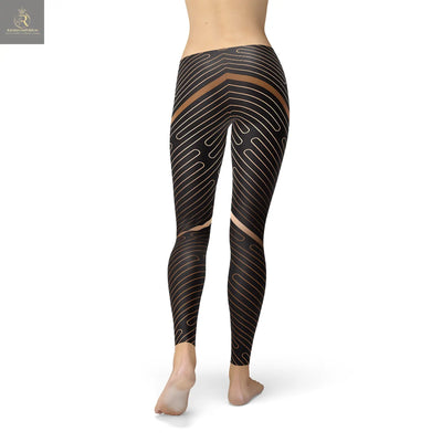 Womens Striped Lines Sports Brown Leggings - RAGIMA Emporium