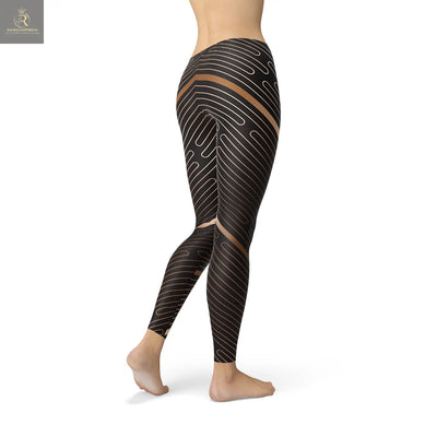 Womens Striped Lines Sports Brown Leggings - RAGIMA Emporium