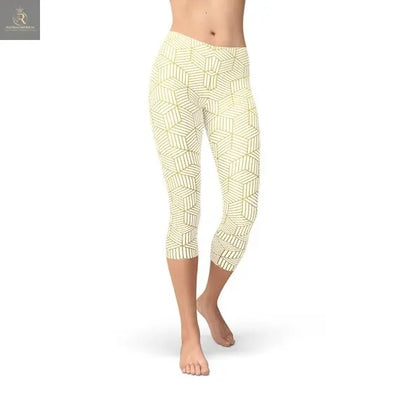 Womens White Capri Leggings w/ Geometric Cubes - RAGIMA Emporium