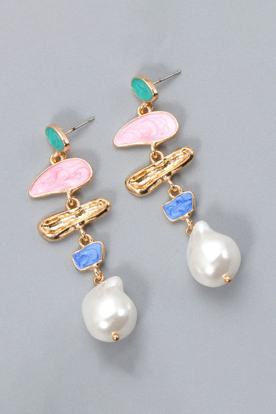 Abnormal Shape Zinc Alloy Synthetic Pearl Dangle Earrings - RAGIMA Emporium