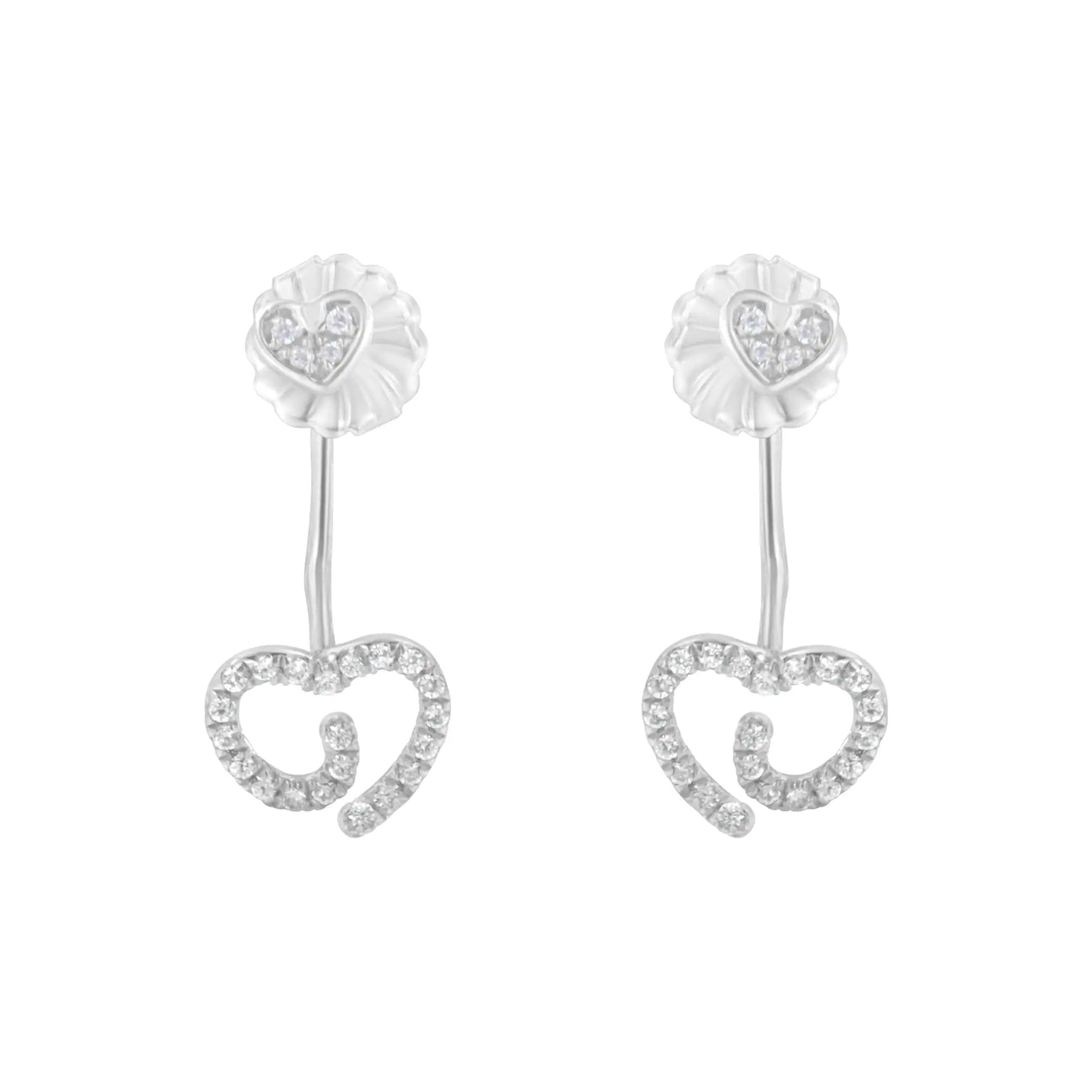 .925 Sterling Silver 1/4 Cttw Diamond Swirl Heart Front/Back Earrings (I-J Color, I2-I3 Clarity) - RAGIMA Emporium