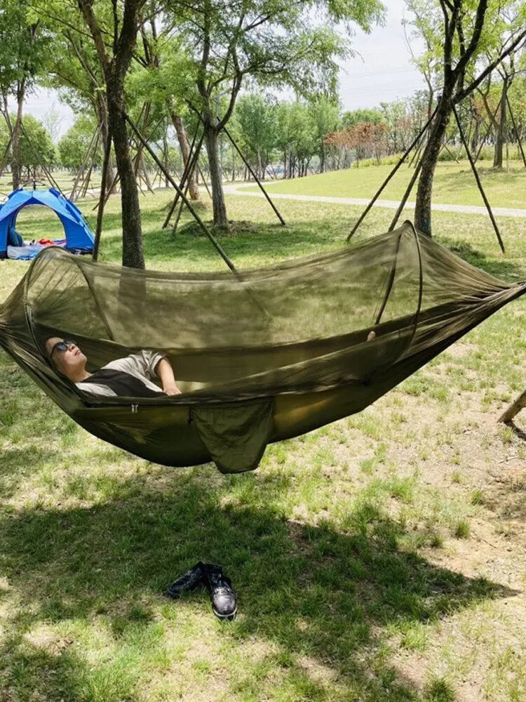 Folding Outdoor Hammock Swing Anti Rollover Two Person With Mosquito Net And Bracket Camping Outdoor Mosquito Prevention - RAGIMA Emporium