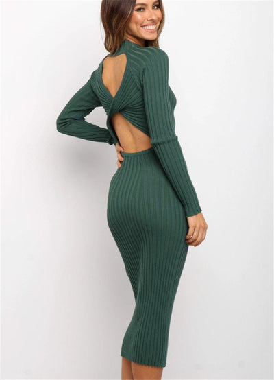 New Style Women's Suits Sweater Dresses Women's Solid Color Backless Bow Tight Dresses - RAGIMA Emporium