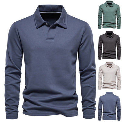 Fashion Lapel Long-sleeved Polo Shirt Men's Casual Solid Color Tops Clothing - RAGIMA Emporium