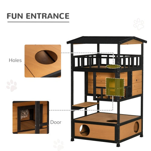 Wooden Outdoor Cat House, Wild Cat Shelter Kitten Tree - RAGIMA Emporium