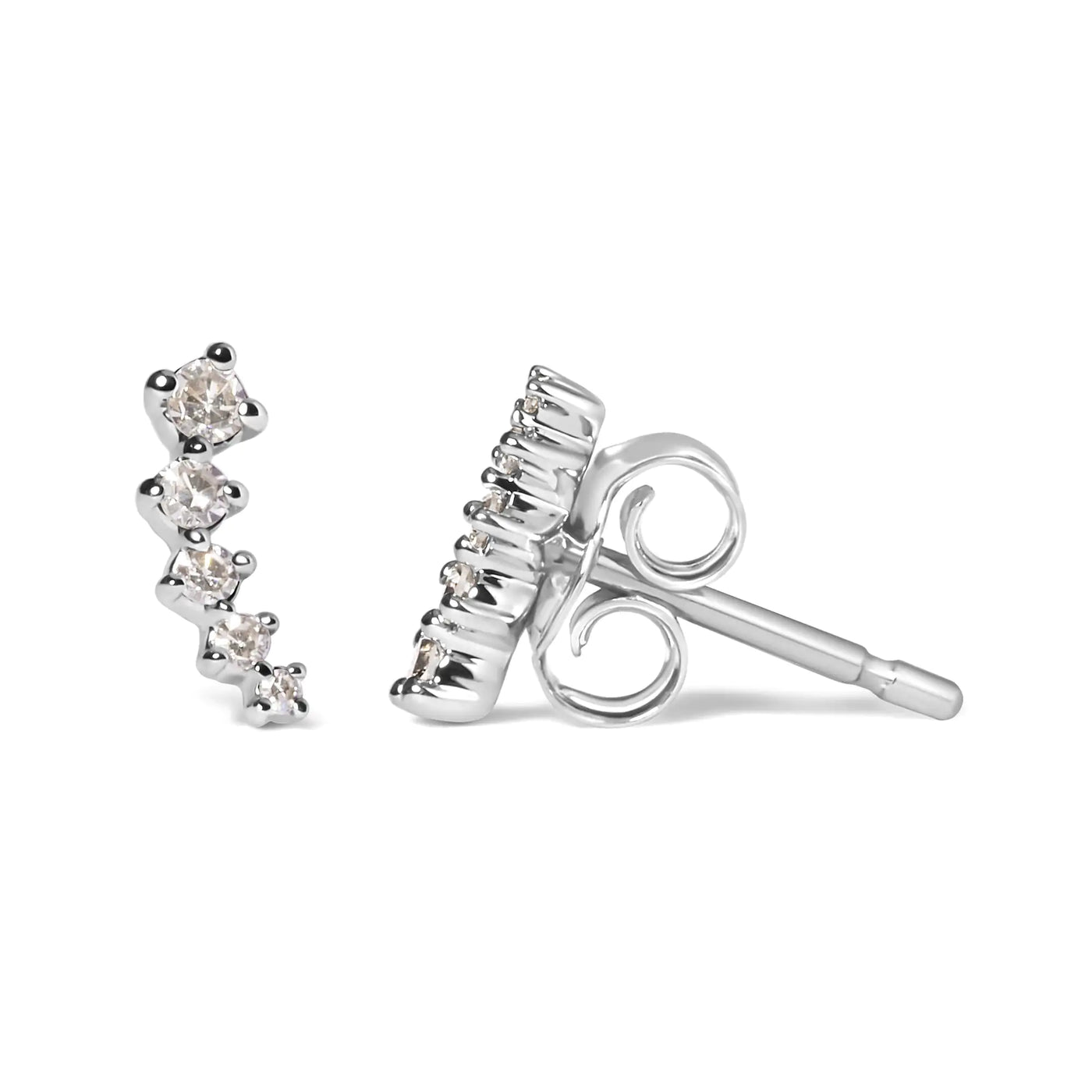 10K White Gold 1/10 Cttw Diamond Journey Style Climber Stud Earrings (H-I Color, I1-I2 Clarity) - RAGIMA Emporium