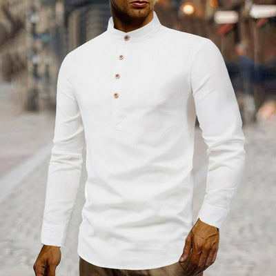 Mens Stand Collar Linen Shirt - RAGIMA Emporium