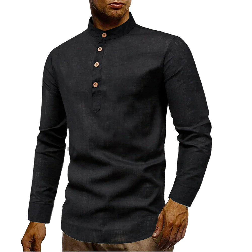 Mens Stand Collar Linen Shirt - RAGIMA Emporium