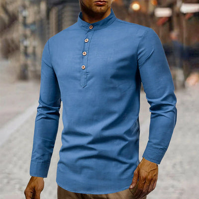 Mens Stand Collar Linen Shirt - RAGIMA Emporium