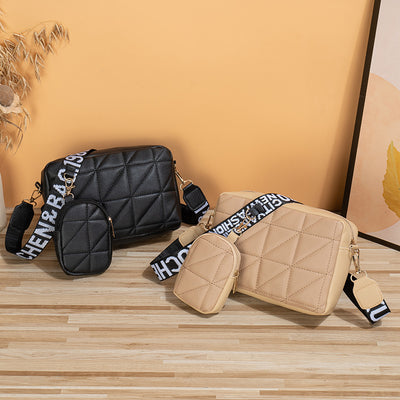 2Pcs Rhombus Shoulder Bag With Wallet Letter Print Wide Shoulder Strap Small Square Bag Large Capacity Cell Phone Crossbody Bags - RAGIMA Emporium