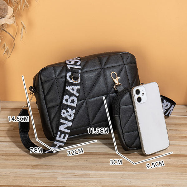 2Pcs Rhombus Shoulder Bag With Wallet Letter Print Wide Shoulder Strap Small Square Bag Large Capacity Cell Phone Crossbody Bags - RAGIMA Emporium