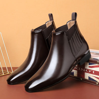 Pointed Toe Chelsea-style Boots For Men Fashion British Style Square Heel Business Formal Leather Shoes - RAGIMA Emporium