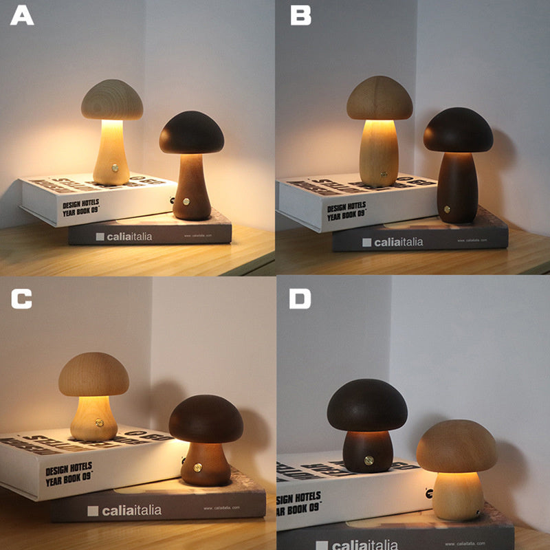 INS Wooden Cute Mushroom LED Night Light With Touch Switch  Bedside Table Lamp For Bedroom Childrens Room Sleeping Night Lamps Home Decor - RAGIMA Emporium