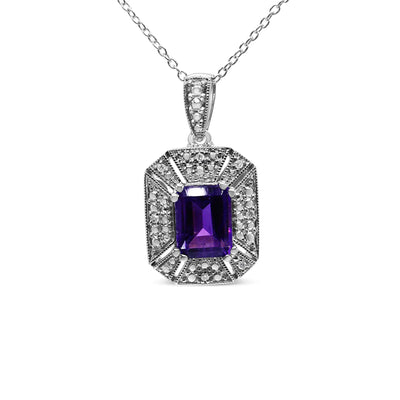 .925 Sterling Silver Purple Amethyst and Diamond Accent Art Deco Style 18" Pendant Necklace (I-J Color, I1-I2 Clarity) - RAGIMA Emporium