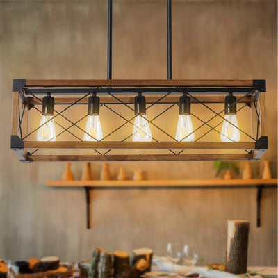 5-light Retro Farmhouse Pendant Light Suitable For Kitchen, Living Room, Dining Room Walnut Wood ,without Light Bulb,Prohibited Platform Temu Amazon - RAGIMA Emporium