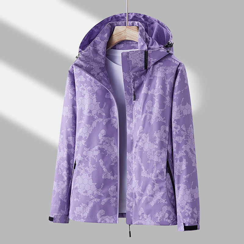 Printed Hooded Windbreaker Unisex Fashion Solid Color Zip-up Jacket Waterproof Windproof Outwear For Women Men Clothing - RAGIMA Emporium