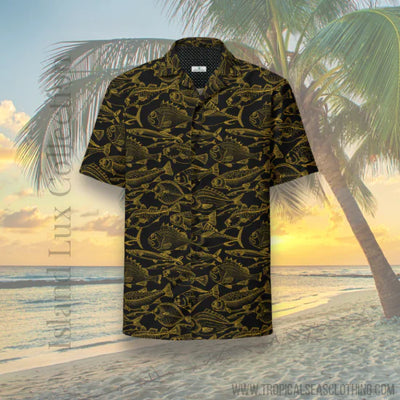 Sea of Gold Riches Hawaiian Button Shirt: Dive into Opulent Ocean Elegance! - RAGIMA Emporium