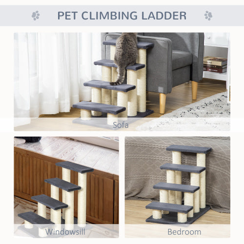 PawHut Cat Tree With 4 Steps For High Beds Couch, Cute Stair Shaped Cat Tree For Indoor Cats Or Dogs W Sisal Scratching Post, Climbing, Playing, Gray - RAGIMA Emporium