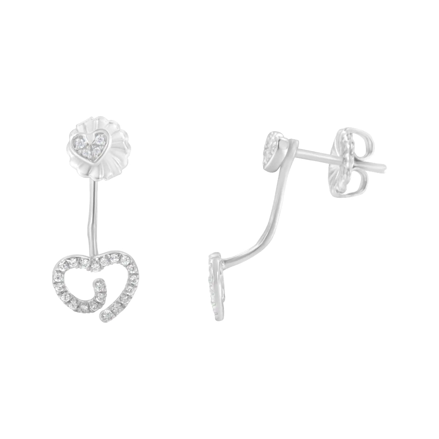 .925 Sterling Silver 1/4 Cttw Diamond Swirl Heart Front/Back Earrings (I-J Color, I2-I3 Clarity) - RAGIMA Emporium