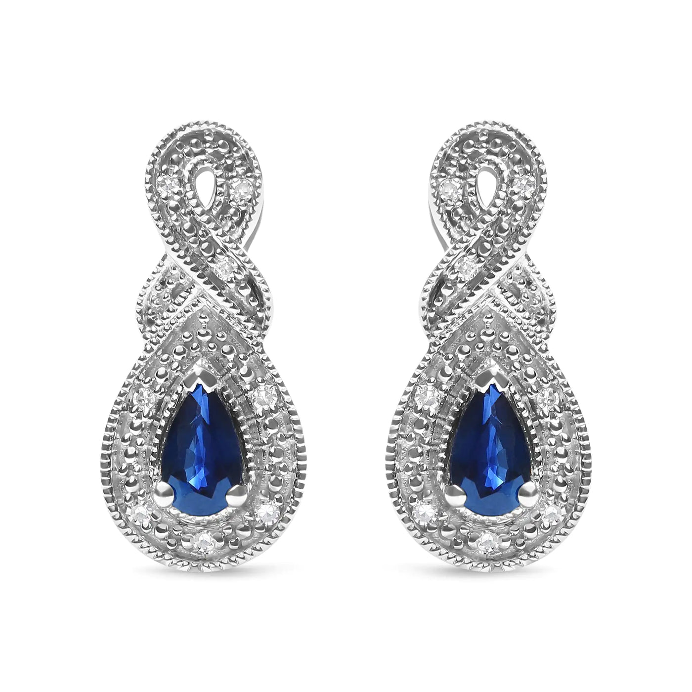 .925 Sterling Silver 4.5 x 3mm Pear Sapphire Gemstone and Diamond Accent Infinity Drop Stud Earrings (H-I Color, SI1-SI2 Clarity) - RAGIMA Emporium