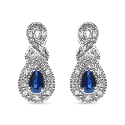 .925 Sterling Silver 4.5 x 3mm Pear Sapphire Gemstone and Diamond Accent Infinity Drop Stud Earrings (H-I Color, SI1-SI2 Clarity) - RAGIMA Emporium