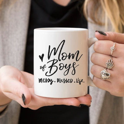 Mom Of Boys Coffee Mug, Messy. Blessed. Life. - RAGIMA Emporium