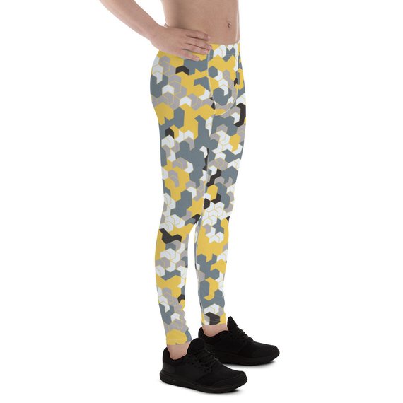 Mens Leggings - Yellow Sports Camo Leggings - RAGIMA Emporium